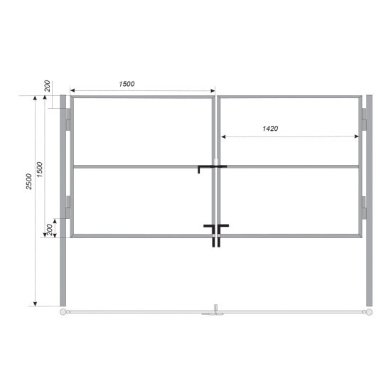 Ворота распашные каркас со столбами 3х1,5 м красно-коричневые