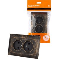 Двойная розетка TDM ELECTRIC Лама 2П 10А 250В с защитными шторками, старинная бронза