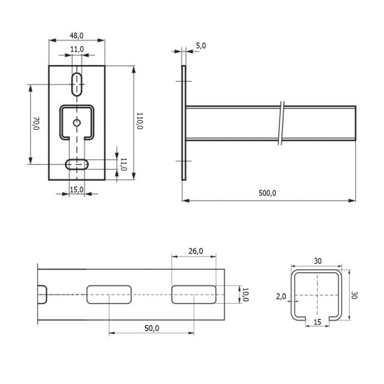 Консоль Walraven Rapid Rail 30х30х2х500 мм (6603250R)