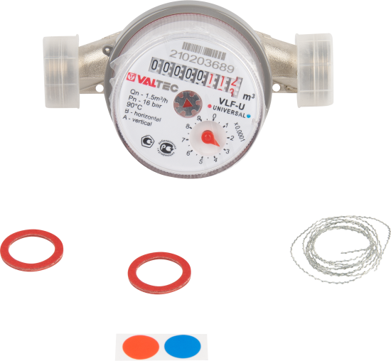 Счётчик для воды универсальный Valtec 1/2 DN15 110 мм без сгонов VLF-15U-L.110