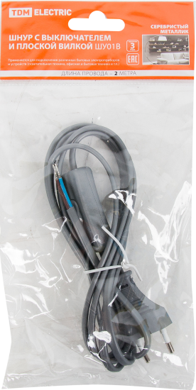 Шнур с выключателем 2 м 220 В цвет серый