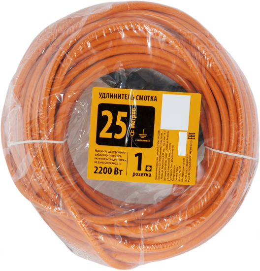 Удлинитель-шнур садовый 1 розетка с заземлением 3x1 мм 25 м 2200 Вт цвет оранжевый
