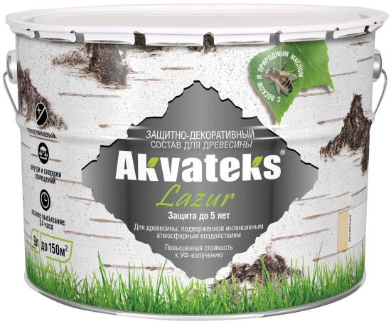 Антисептик защитно-декоративный Akvateks Lazur полуглянцевый прозрачный 9 л