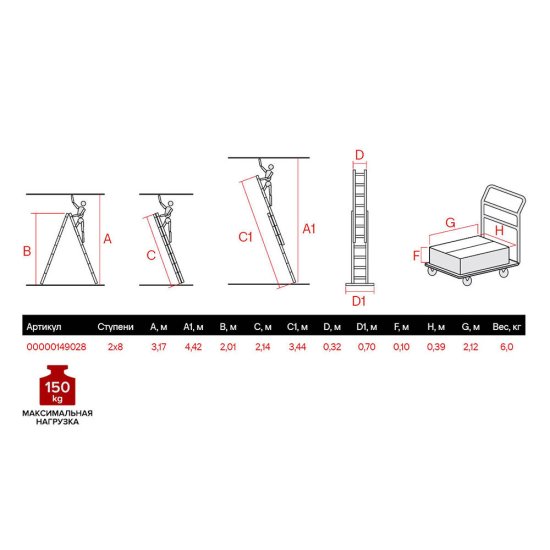 Лестница алюминиевая трансформер двухсекционная 8 ступеней Новая высота бытовая
