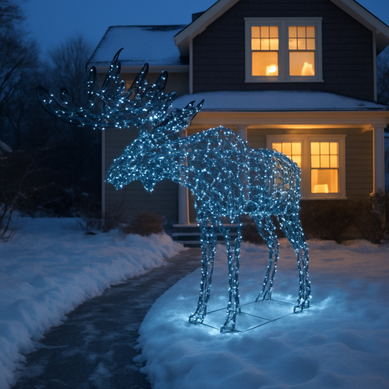 Светящаяся электрическая фигура «Лось» для улицы 1300 ламп, 200 см, цвет холодный белый