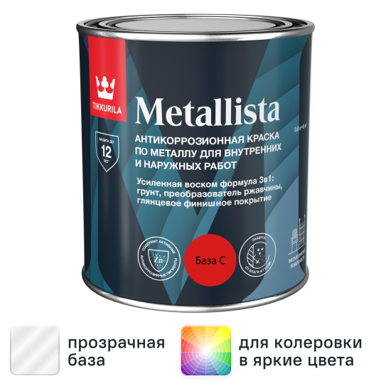 Краска по ржавчине Tikkivala Metallista глянцевая прозрачная база С 0.8 л