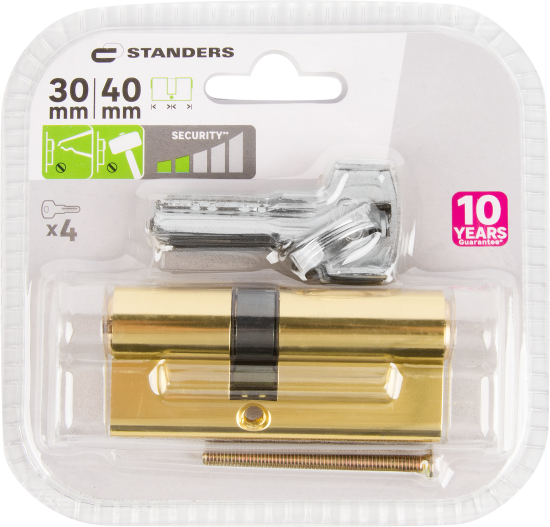 Цилиндр Standers TTAL1-3040GD, 30x40 мм, ключ/ключ, цвет латунь