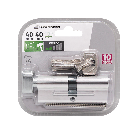 Цилиндр Standers TTAL1-4040NBCR, 40x40 мм, ключ/вертушка, цвет хром