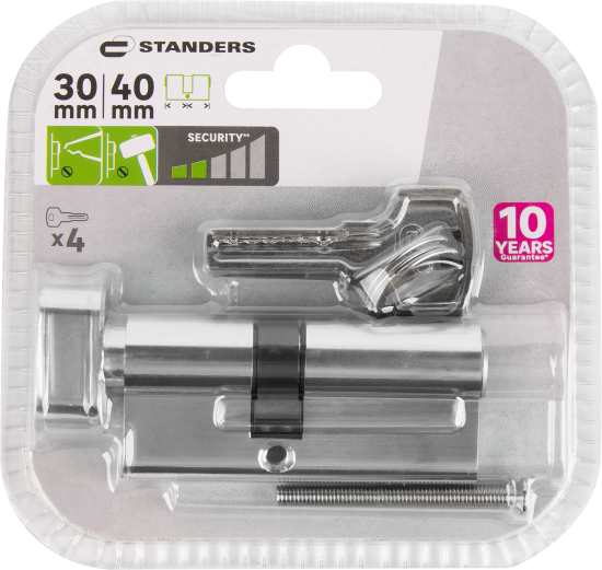 Цилиндр Standers TTAL1-3040NBCR, 30x40 мм, ключ/вертушка, цвет хром