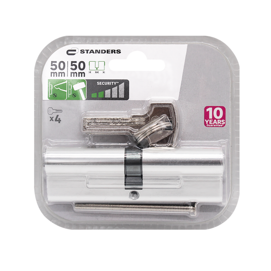 Цилиндр Standers TTAL1-5050CR, 50x50 мм, ключ/ключ, цвет хром