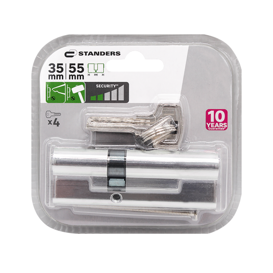 Цилиндр Standers TTAL1-3555CR, 35x55 мм, ключ/ключ, цвет хром