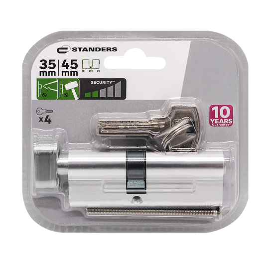 Цилиндр Standers TTAL1-3545NBCR, 35x45 мм, ключ/вертушка, цвет хром