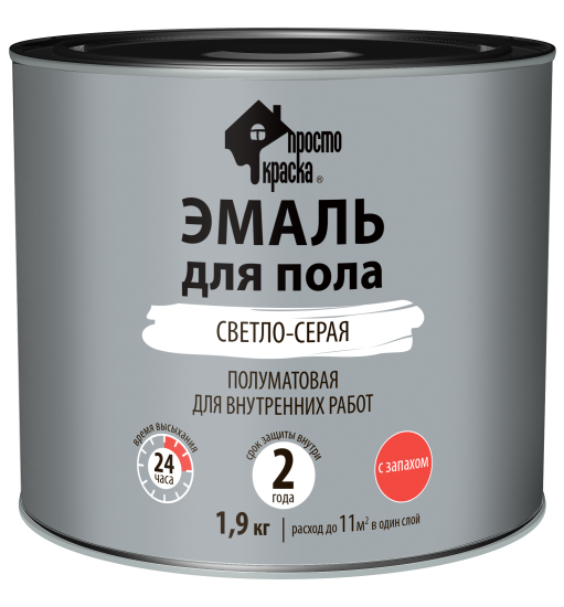 Эмаль для пола Простокраска полуматовая цвет светло-серый 1.9 кг