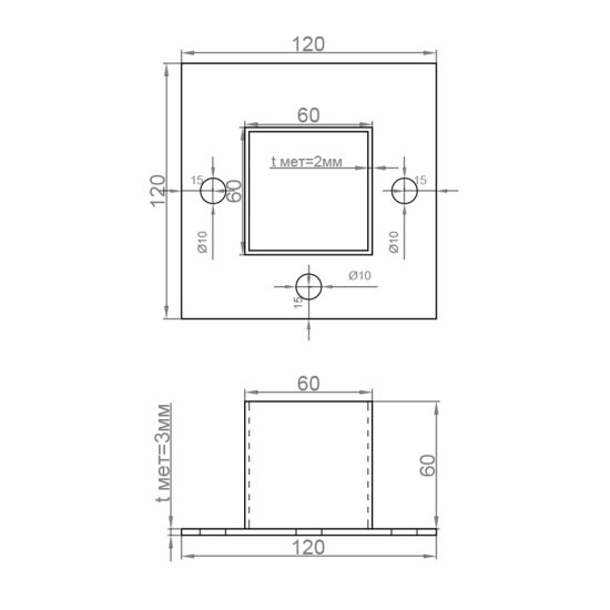 Оголовок для сваи-стойки винтовой d51 мм 50х50 мм