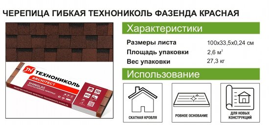 Гибкая черепица Технониколь Фазенда красный 2.6 м²