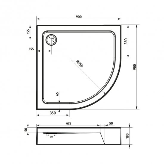 Душевой поддон Sensea Basic акрил 90x90 см 1/4 круга