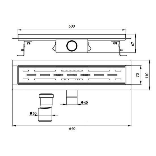 Лоток душевой Ore с комбинированным затвором 600 мм d40 мм решетка из нержавеющей стали (Drain H1)