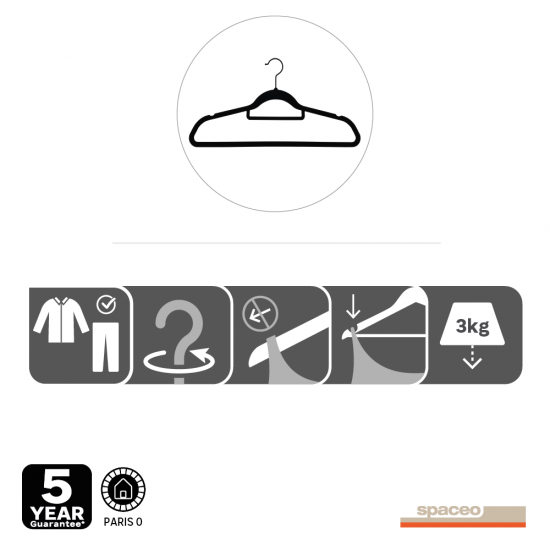 Плечики Spaceo 45 см пластик с флоковым покрытием цвет чёрный 4 шт