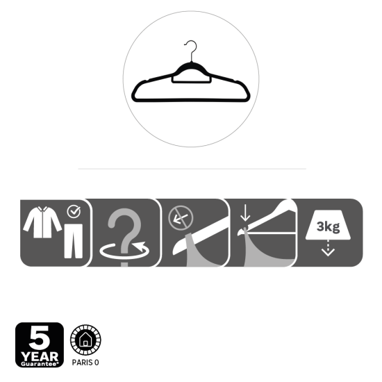 Плечики Spaceo 45 см пластик с флоковым покрытием цвет чёрный 4 шт