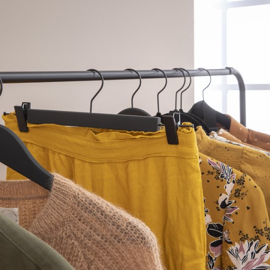 Плечики с зажимом Spaceo 34 см дерево с покрытием soft touch цвет чёрный