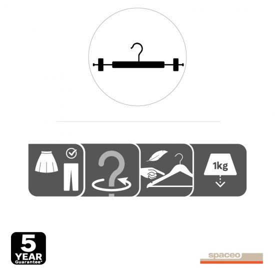 Плечики с зажимом Spaceo 34 см дерево с покрытием soft touch цвет чёрный