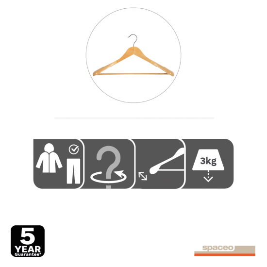 Плечики широкие Spaceo 45 см дерево/сталь цвет натуральное дерево