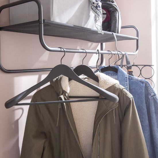 Плечики широкие Spaceo 45 см дерево/сталь с покрытием soft touch цвет чёрный