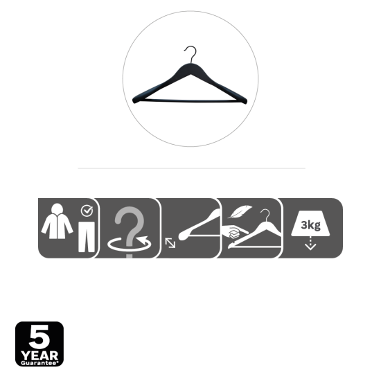 Плечики широкие Spaceo 45 см дерево/сталь с покрытием soft touch цвет чёрный