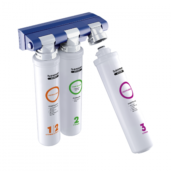 Фильтр под мойку Барьер Эксперт Жесткость Железо для жесткой и железистой воды быстросъемный 3 ступени кран в комплекте