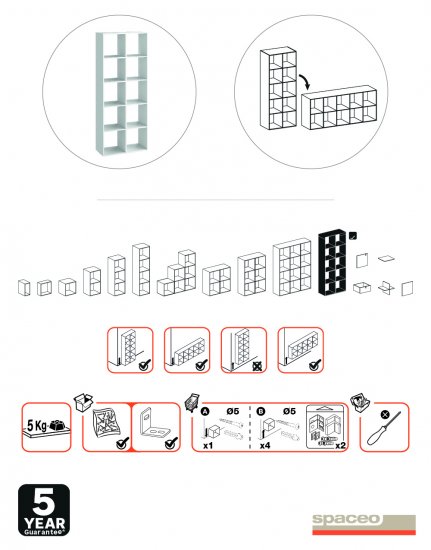 Стеллаж Spaceo KUB 10 секций 70.4x173.7x31.7 см ЛДСП цвет белый