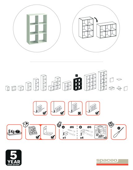 Стеллаж Spaceo KUB 6 секций 70.4x104.9x31.7 см ЛДСП цвет белый