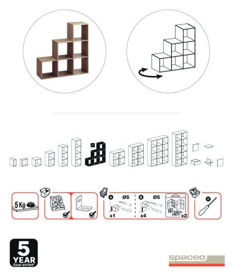 Стеллаж Spaceo KUB 123K 6 секций 104.8x104.9x31.7 см ЛДСП цвет гикори джексон