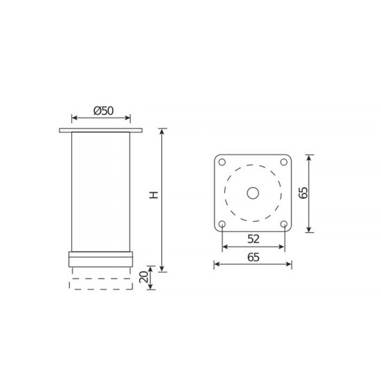Ножка для мебели круглая ⌀50 мм высота 80 мм хром
