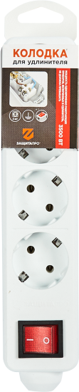 Колодка для удлинителя Защита Про 4 розетки с заземлением 3500 Вт цвет белый