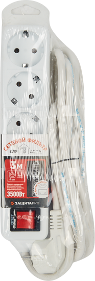 Сетевой фильтр Защита Про 4 розетки с заземлением 3x0.75 мм 3 м 3500 Вт цвет белый