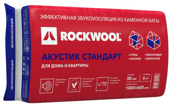 Звукоизоляция Роквул Акустик 50 мм 10 шт 600x1000 мм 6 м²