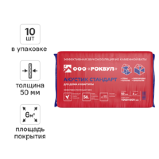 Звукоизоляция Роквул Акустик 50 мм 10 шт 600x1000 мм 6 м²