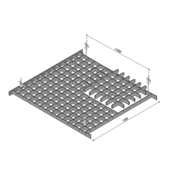 Элемент для потолка грильято 50х50х40х10 мм направляющая 0,6 м серый металлик