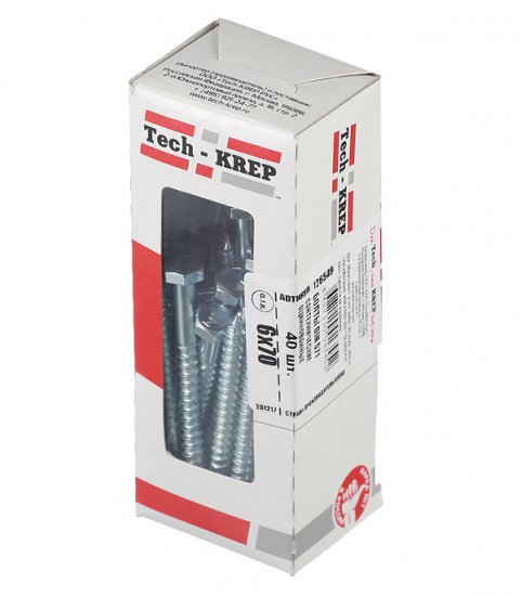 Болт сантехнический 6х70 мм DIN 571 оцинкованный (40 шт.)