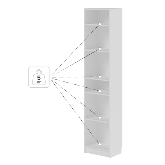 Стеллаж Буккер 40 6 полок 40x201x31.7 см ЛДСП цвет белый