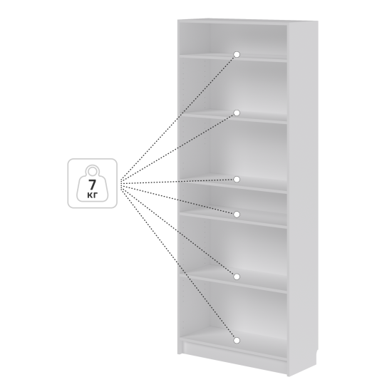 Стеллаж Буккер 80 6 полок 80x201x31.7 см ЛДСП цвет белый