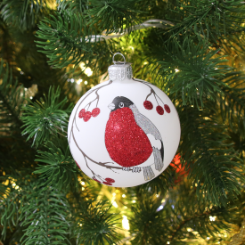 Шар ёлочный «Снегирь в рябине» 85 мм