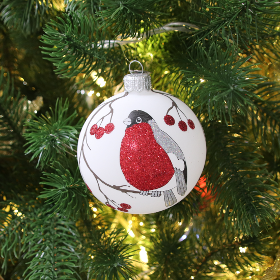 Шар ёлочный «Снегирь в рябине» 85 мм