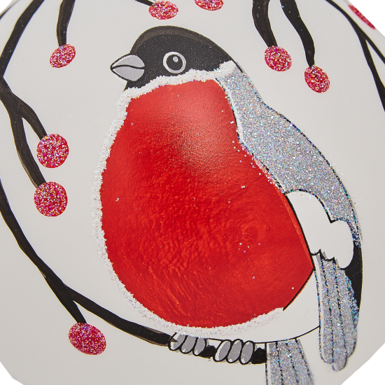 Шар ёлочный «Снегирь в рябине» 85 мм