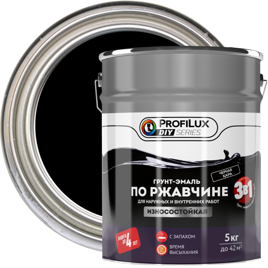Грунт-эмаль 3 в 1 Profilux DIY гладкая цвет черный 5 кг