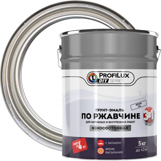 Грунт-эмаль 3 в 1 Profilux DIY гладкая цвет белый 5 кг