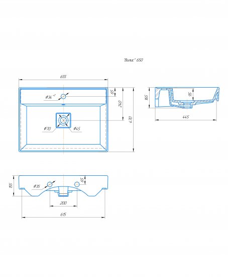 Раковина Вилис 65 см мебельная