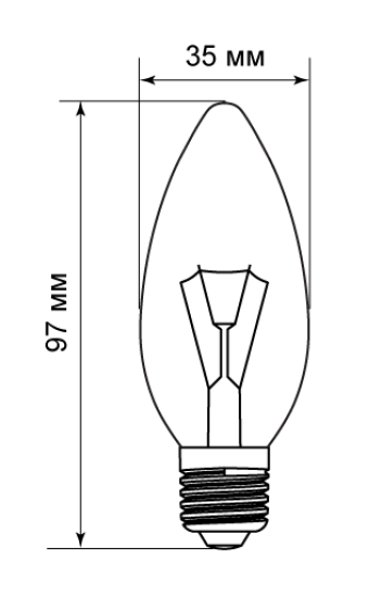 Лампа накаливания E27 230 В 60 Вт свеча прозрачная 660 лм, тёплый белый свет