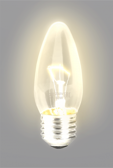 Лампа накаливания E27 230 В 60 Вт свеча прозрачная 660 лм, тёплый белый свет