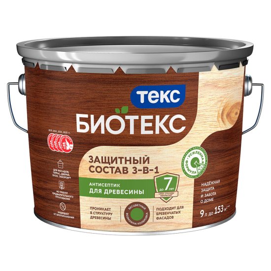 Антисептик Текс Bioteks 2-в-1/3-в-1 декоративный для дерева орегон 9 л